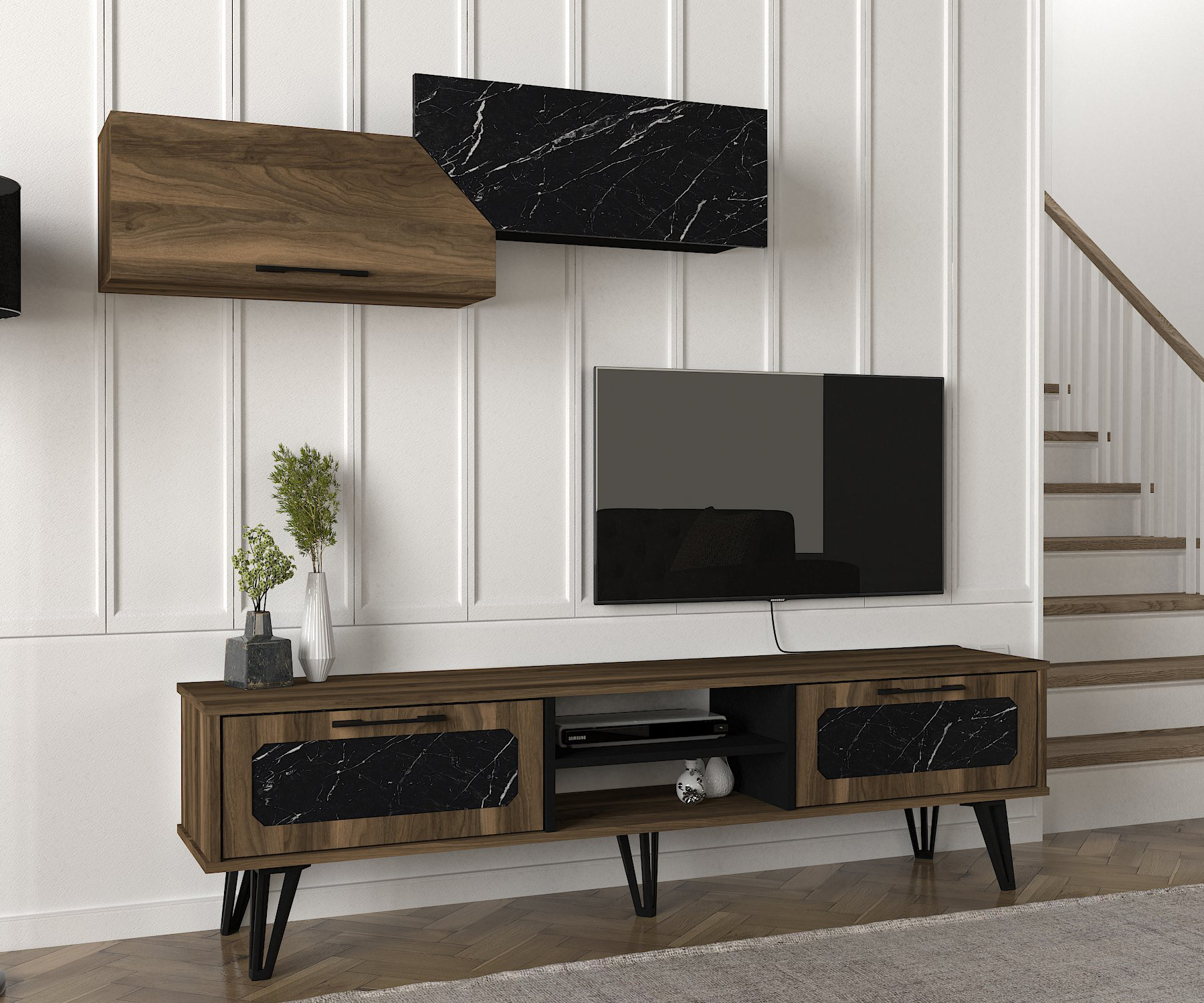 Lampert-Tvunitesi-2.jpg Dekorister - Turkish Furniture Manufacturer - Home Furniture Producer Companies From Turkey - Lampert TV Unit Walnut-Marble