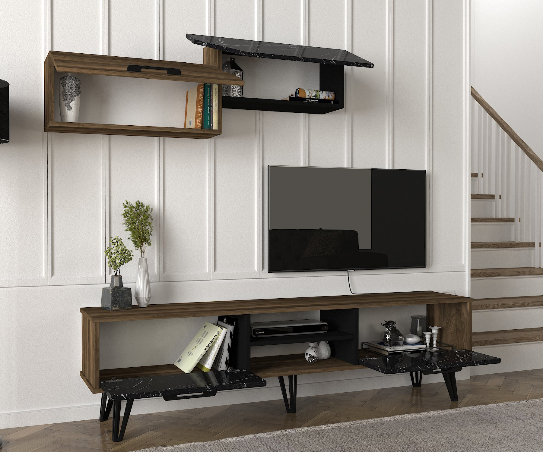 Lampert-Tvunitesi-3.jpg Dekorister - Turkish Furniture Manufacturer - Home Furniture Producer Companies From Turkey - Lampert TV Unit Walnut-Marble