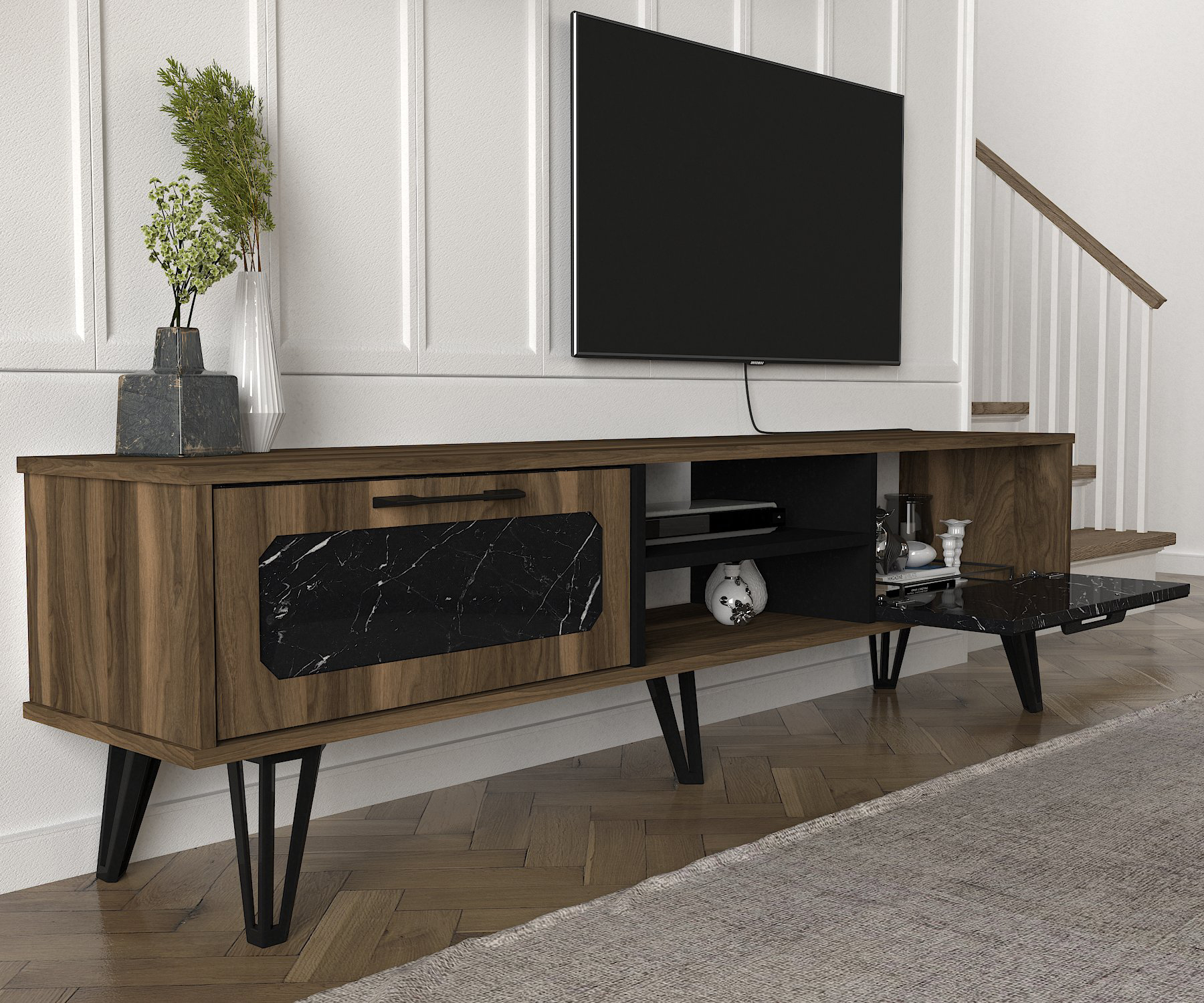 Lampert-Tvunitesi-4.jpg Dekorister - Turkish Furniture Manufacturer - Home Furniture Producer Companies From Turkey - Lampert TV Unit Walnut-Marble
